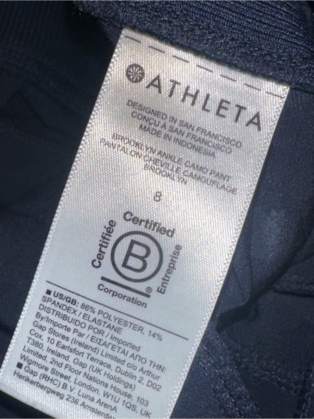 Athleta Women’s 8 Navy Camo Joggers Pockets Athleisure Activewear Gym Lounge - Picture 8 of 10
